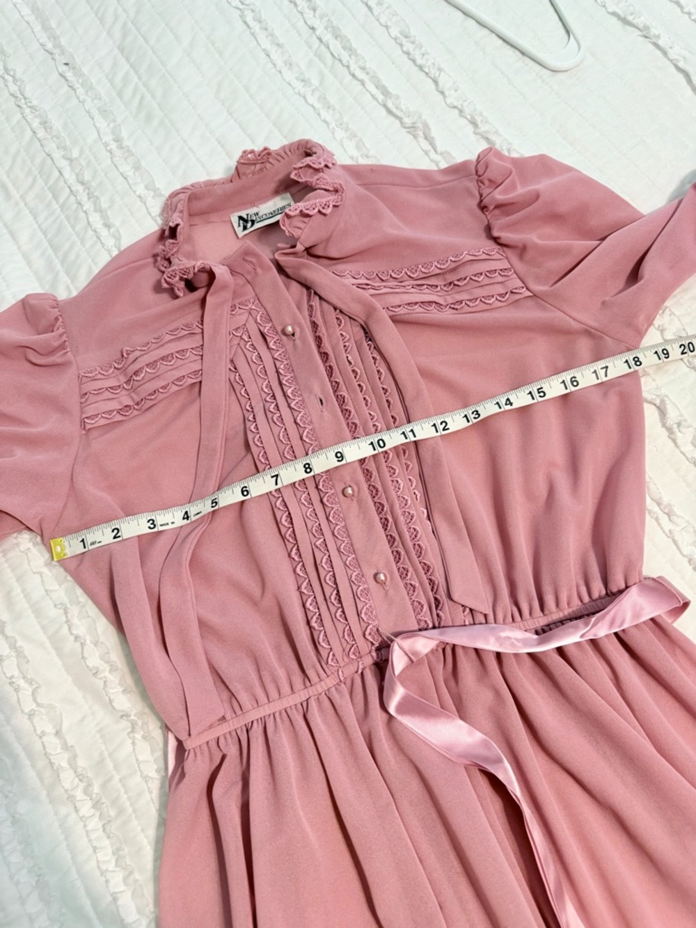 Vintage 60s Ruffle Midi Secretary Whimsical dress Size Medium Large Tie - Picture 7 of 8